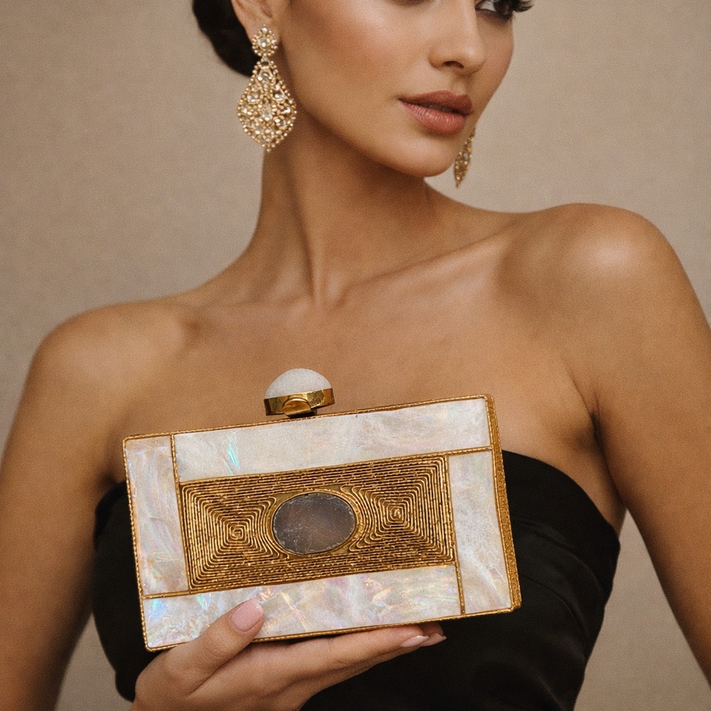 Elegant Gold and Cream Clutch
